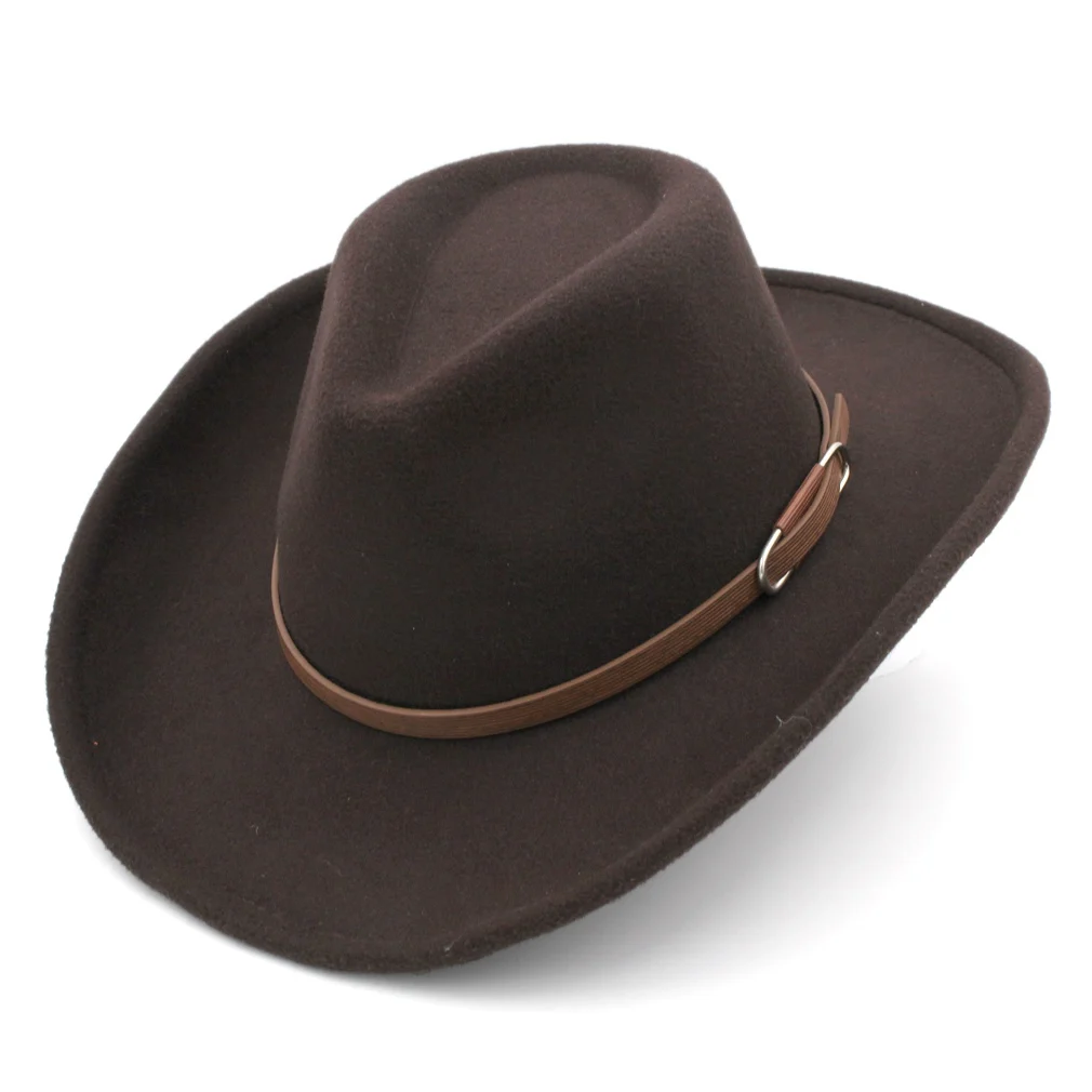 

Mistdawn Outdoor Unisex Party Street Beach Chapeau Western Cowboy Panama Punk Top Hat Wool Blend Wide Upturn Roll-up Brim Cap