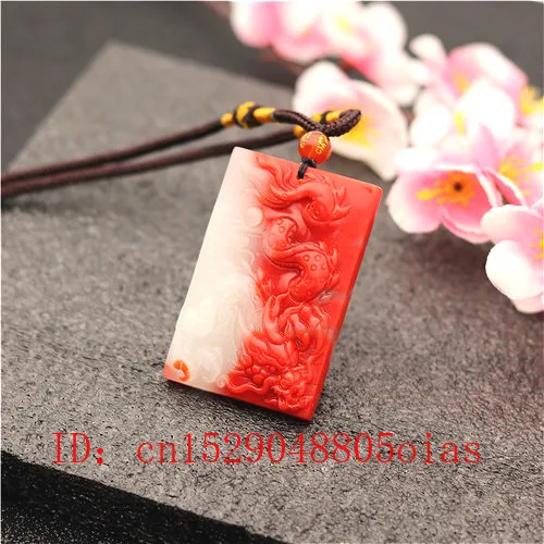Натуральный Красный Белый Нефритовый камень дракон кулон ожерелье Китайский