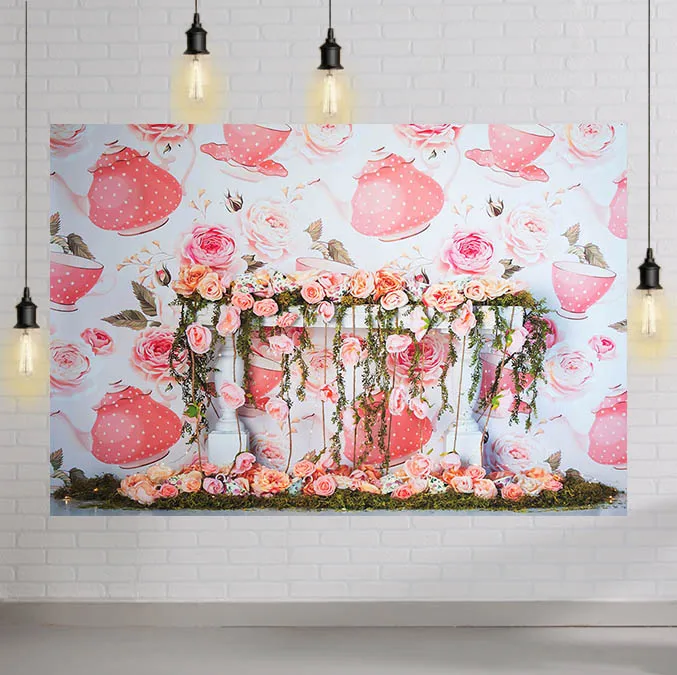 

Фон для фотосъемки с изображением страны чудес, чайной вечеринки, цветов, дня рождения, вечеринки, портрета, фотостудии, реквизит