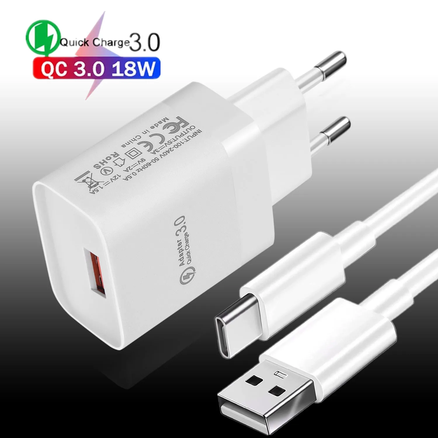 Быстрое зарядное устройство USB 18 Вт быстрая зарядка 3 0 с кабелем C Micro QC для Poco X3