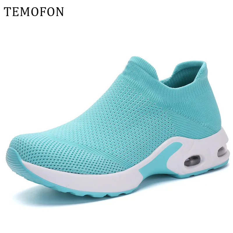 TEMOFON/кроссовки размера плюс с дышащей сеткой; женская повседневная обувь; цвет белый, черный; слипоны на платформе; женские кроссовки с воздушной подушкой; коллекция года; HVT626