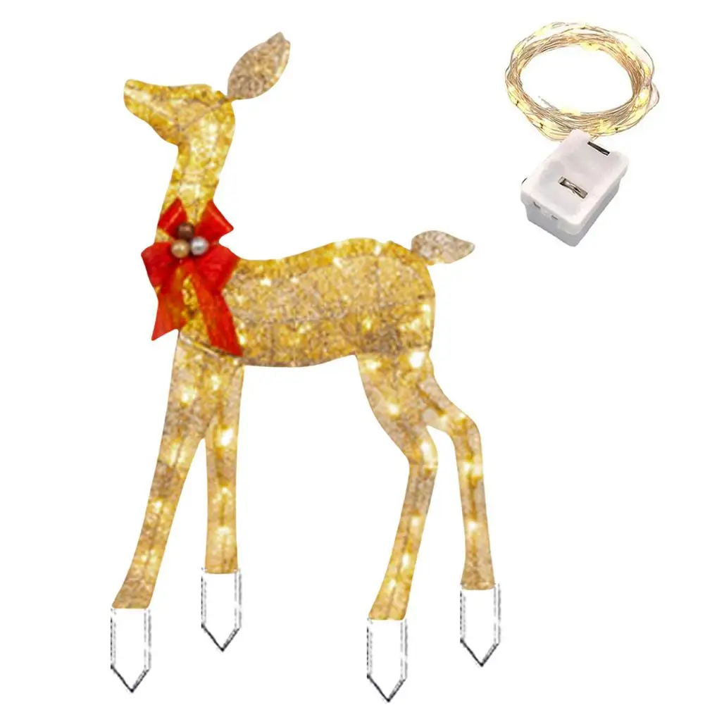 

Christmas Light-Up Deer LED Christmas Lighted Reindeer For Holiday Decoration Outdoor Luminous Reindeer Ornament With Red Bow