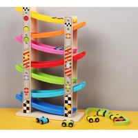wooden 7 layer ramp track race car developmental toy vehicle w 8 racers