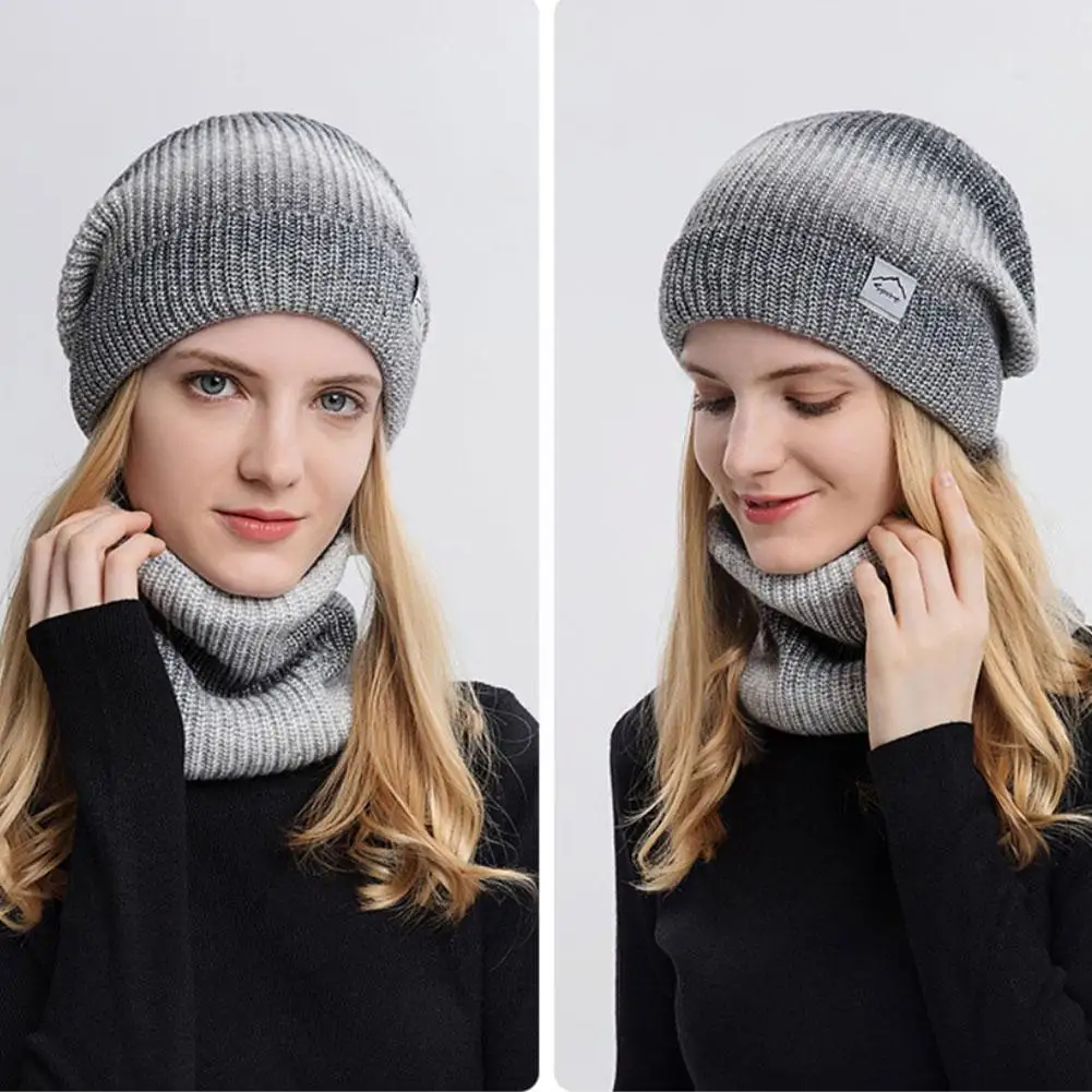

Autumn And Winter Gradient Color Knitted Hat Cap Two-piece Hat Scarf Warm Ear With Cold Protection Knitted New Proof Thicke T8X5