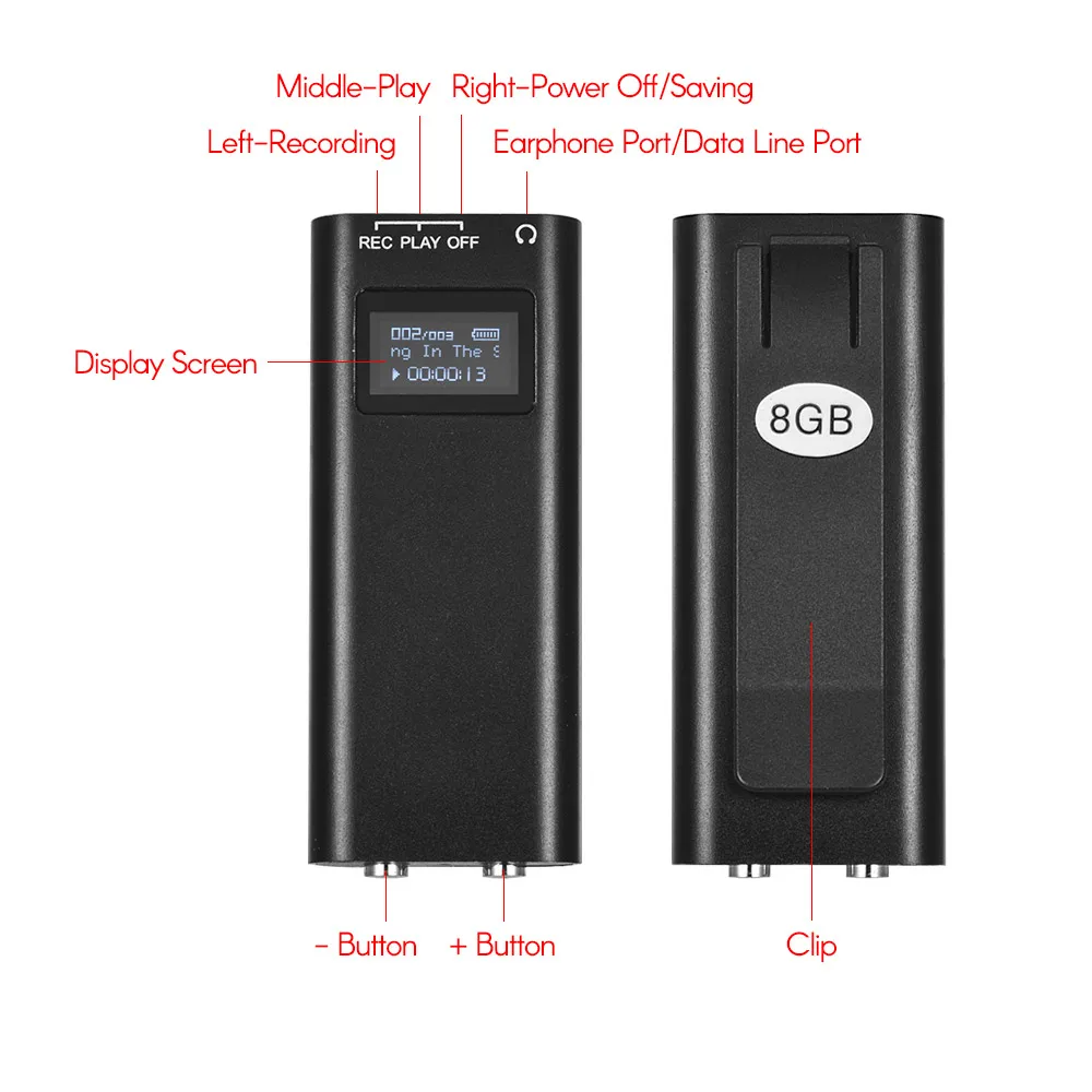 Миниатюрный портативный цифровой диктофон MP3-плеер звуковой с голосовой