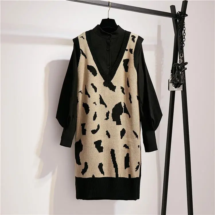 ICHOIX вязаный жилет платье свитер женский комплект из 2 предметов зимняя одежда с