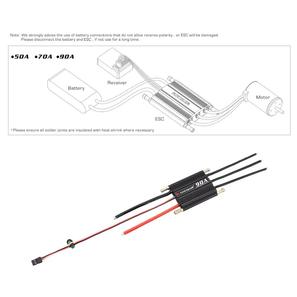 Controlador de velocidad Original FLYCOLOR 2-6S 90A, controlador de velocidad ESC sin escobillas, impermeable, para barco teledirigido con BEC 5,5 V/5A, sistema de refrigeraci&oacute;n por agua-3