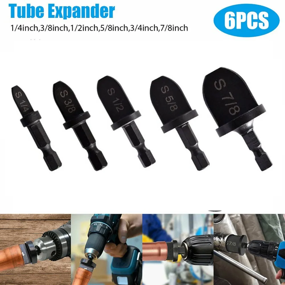 

6pcs Air Conditioner Conditioning Tube Expander Swaging Tool Drill Bit Pipe Flaring 1/4” 3/8” 1/2” 5/8”