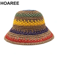 hoaree womens sun hat beach travel summer hat bohemian crochet straw hat colorful stripe wide brim foldable ladies sun hat