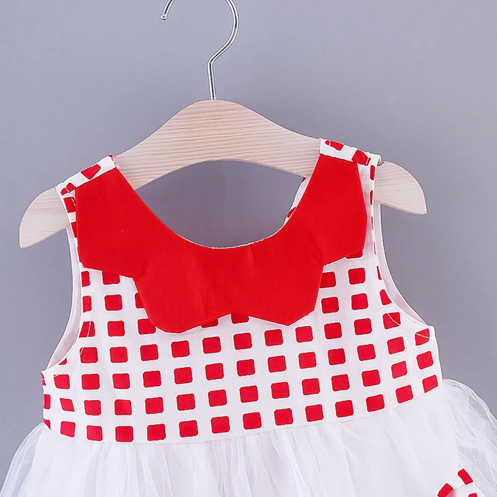 Детское летнее платье принцессы клетчатое с бантом без рукавов модель t5