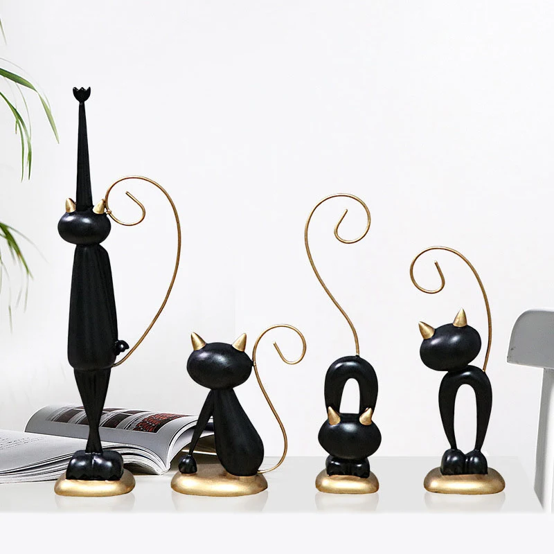 

Abstract Cat Family MIniature Model Home Decoration Resin Crafts Living Room Desktop Bookcase Decoration Ornament Children Gifts