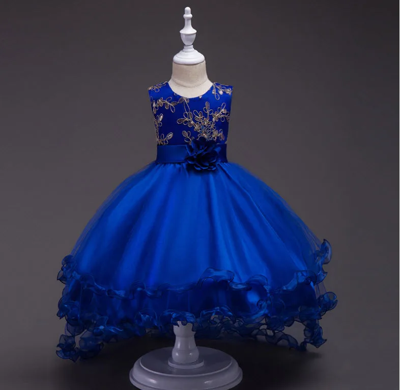 

Свадебное платье без рукавов для детей, платье принцессы с блестками для девочек, платье с цветочной вышивкой, подарок