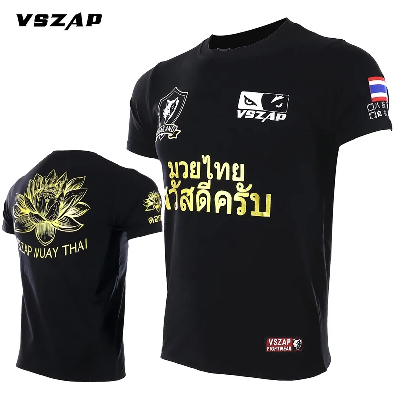 

VSZAP Lotus Fitness Short sleeve T-shirt MMA Muay Thai fist fight fight free fight Thailand tiger Breathable Martial arts wind