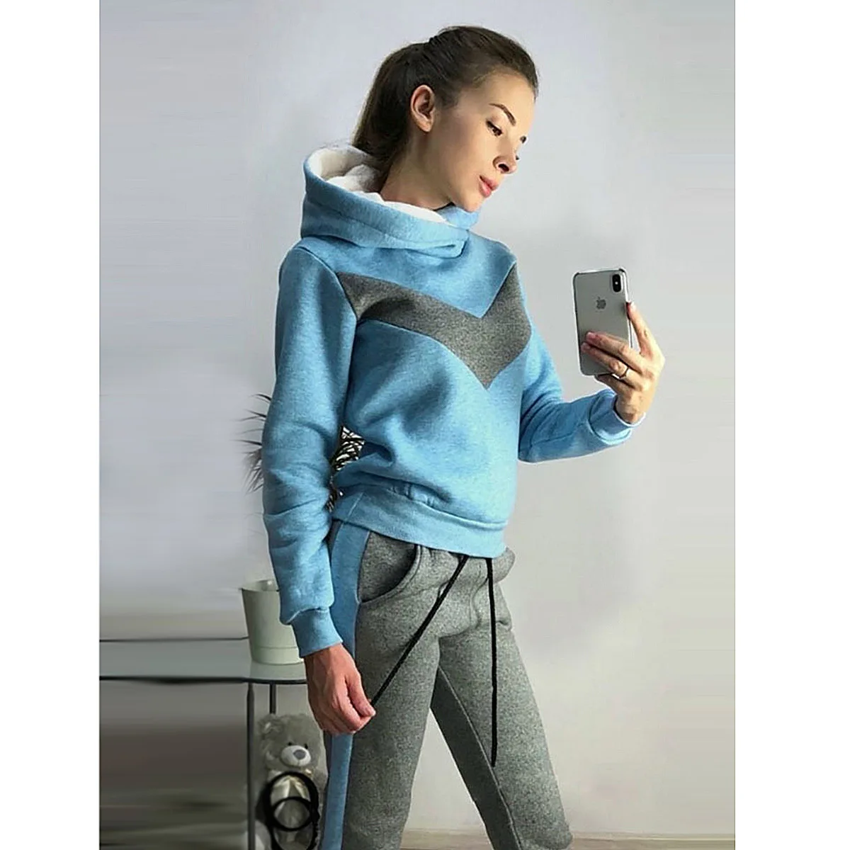 2019 осенний и зимний женский костюм новый плюшевый спортивный для отдыха комплект