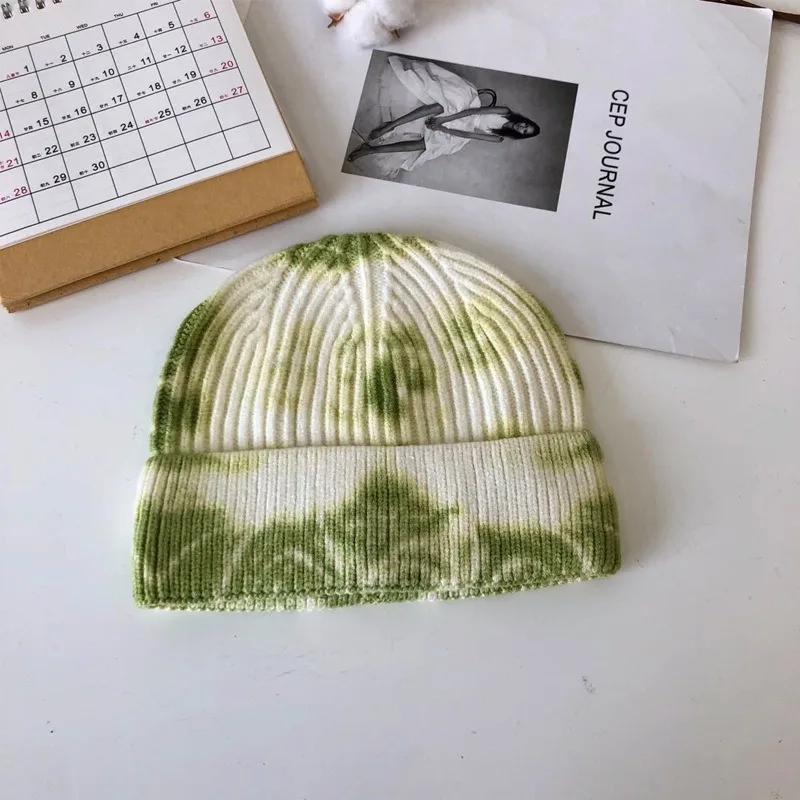

Autumn winter tie dye knitted caps personality street wool hat fashion lovers cold hat tide bonnet beanies winter hats for women