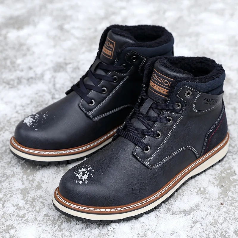 

New 2019 Winter Shoes Men Fashion Boots Warm Plush Thick Sole Men Ankle Boots Casual Male Footwear Winter Man Booties A1820