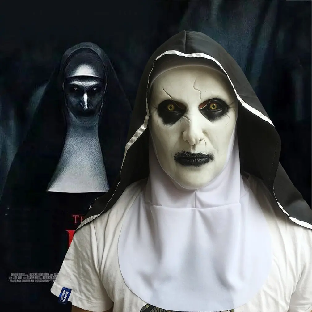 

The Nun Horror Mask Halloween Party The Conjuring Valak Scary Latex Masks With Headscarf Halloween Earring Holloween Accessories