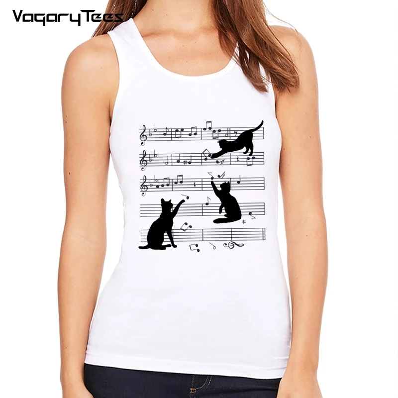 

Женский жилет VagaryTees с изображением музыкальных нот, кошек, подарков, кошек, котят, черный кошка, топ с принтом, модная майка, повседневные топ...