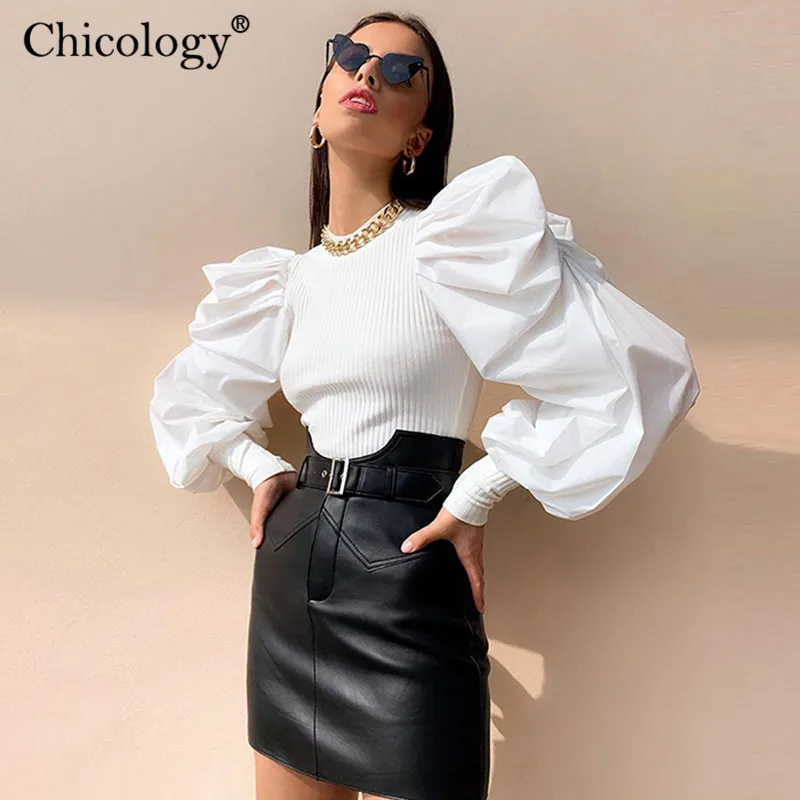 Женская футболка с длинным рукавом фонариком в рубчик|Футболки| |