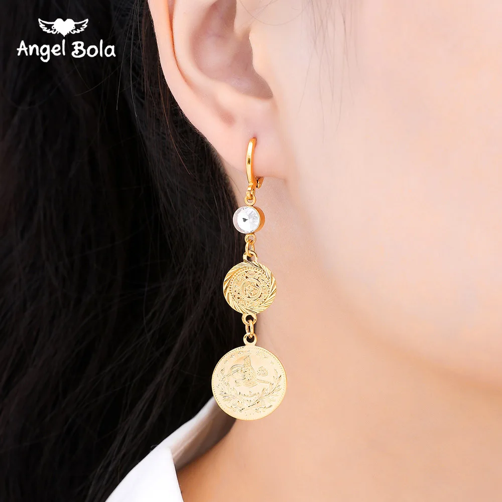 Золото Цвет мусульманский исламский Аллах Серьги в виде монет для женщин/девочек