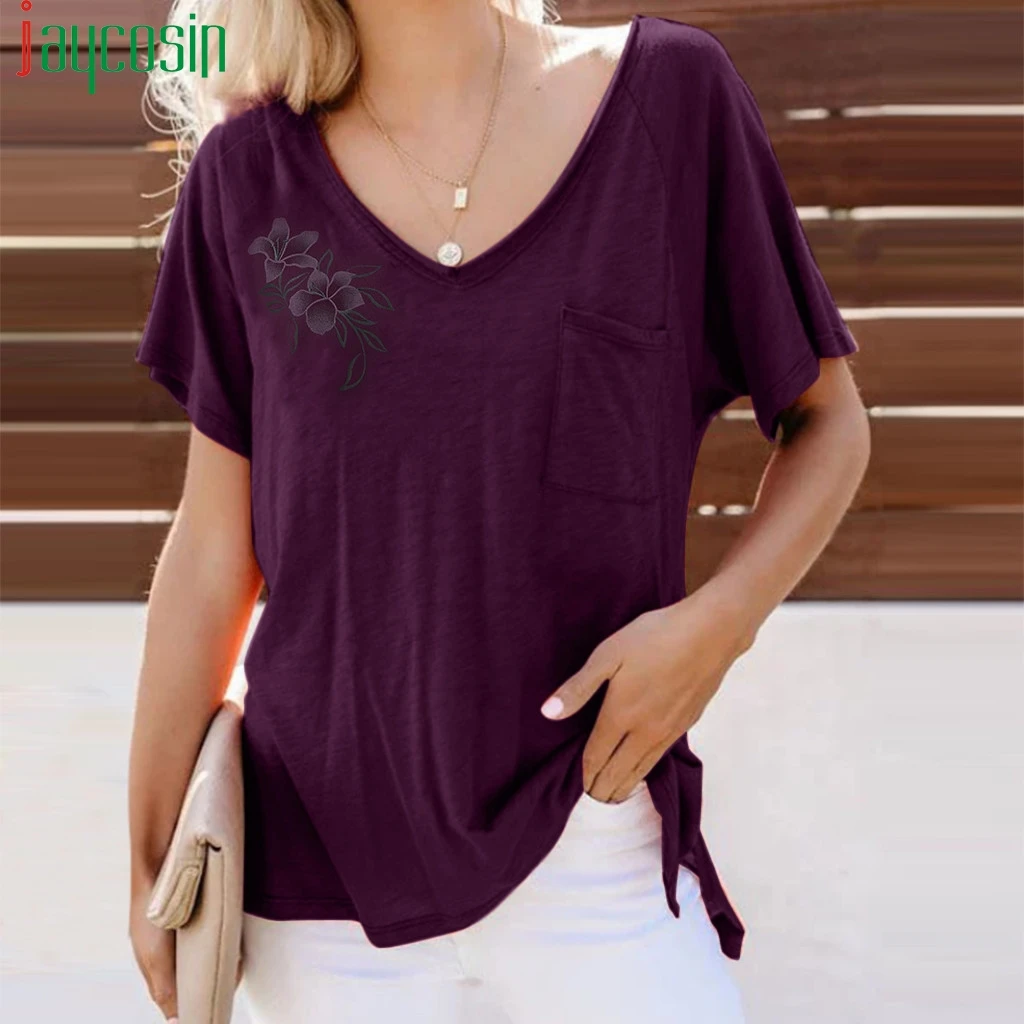 Модная футболка летняя женская с коротким рукавом свободный карман повседневная