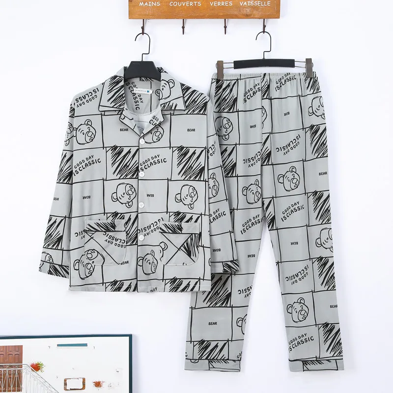 CAIYIER Winter Long Sleeve Pajamas Set For Men Casual Striped Male Nightwear Leisure Elastic Waist Outwear Home Clothing L-3XL