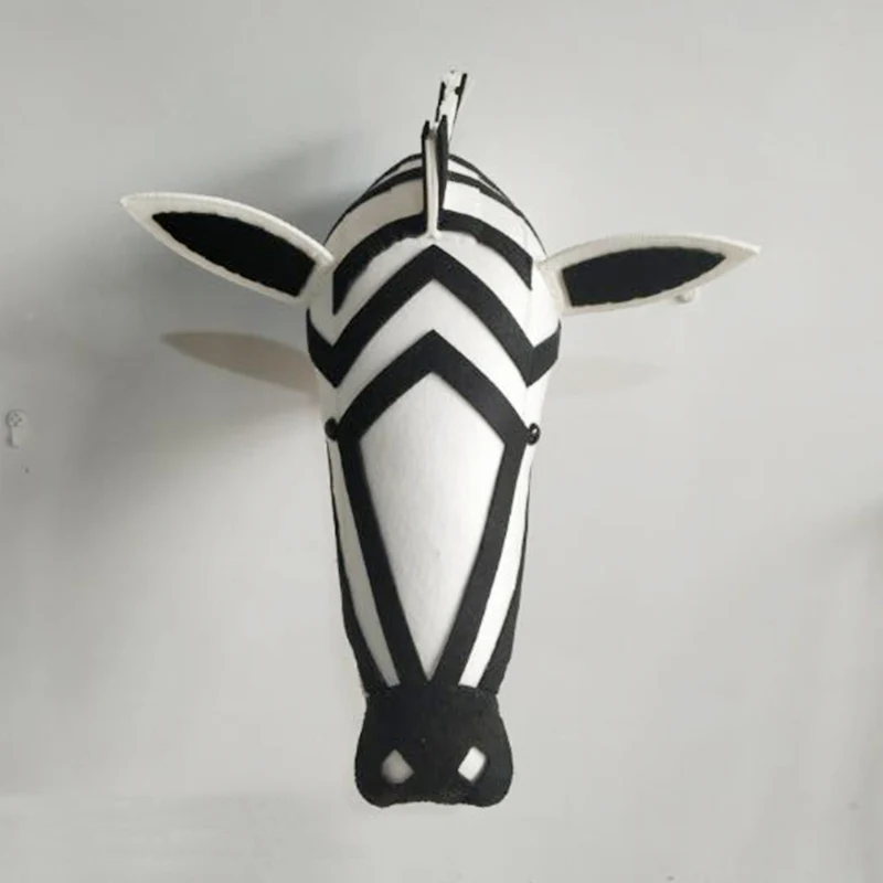 zebra Украшение на стену в виде головы животного, ручная работа, войлочные головы животных, настенная комната для маленьких мальчиков, детская комната, декор для детской комнаты, голова льва, тигра, Настенный декор - Цвет: zebra