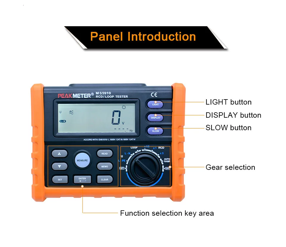 PEAKMETER MS5910 цифровой измеритель сопротивления RCD тестер сопротивления петли мультиметр для GFCI тестирование сопротивления петли