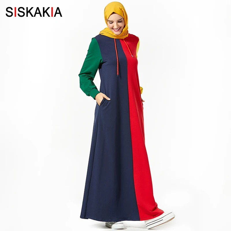Siskakia/Макси платье с капюшоном Модные Цветные Лоскутные толстовки и свитера