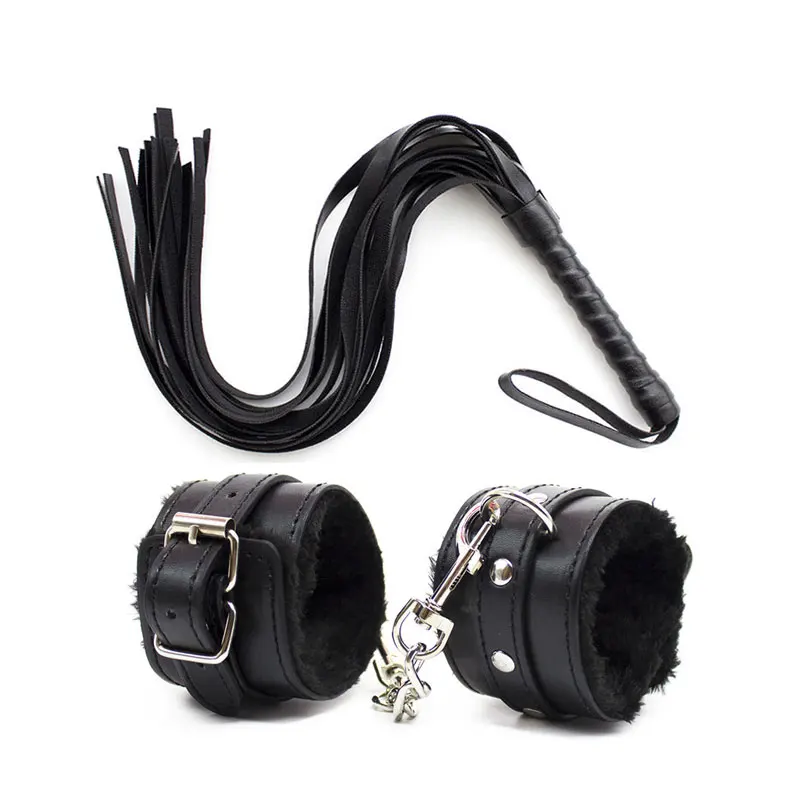 

2Pcs/set PU Leather Erotic Handcuffs Ankle Cuff Restraints With Whip BDSM Bondage Slave Sex Toys For Couple Adult Game Flogger