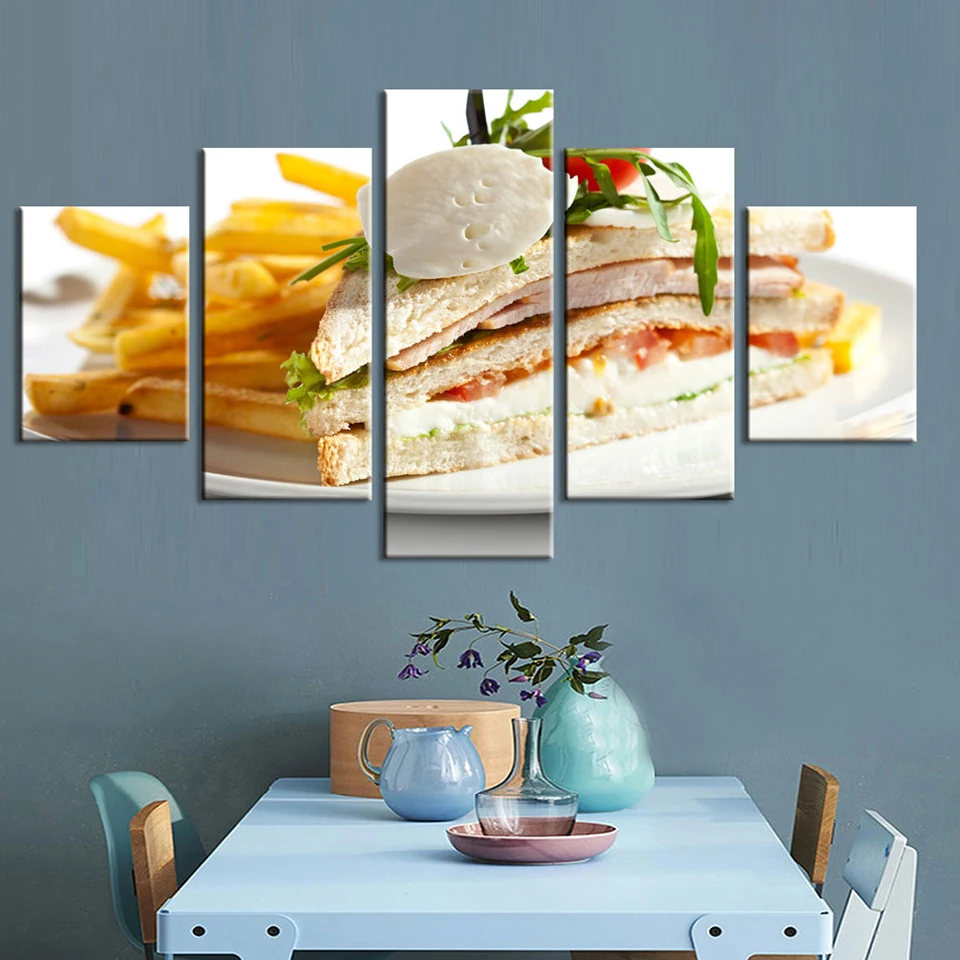 Модульные картины искусство на стену HD принты еда 5 шт. хлеб закуски холст