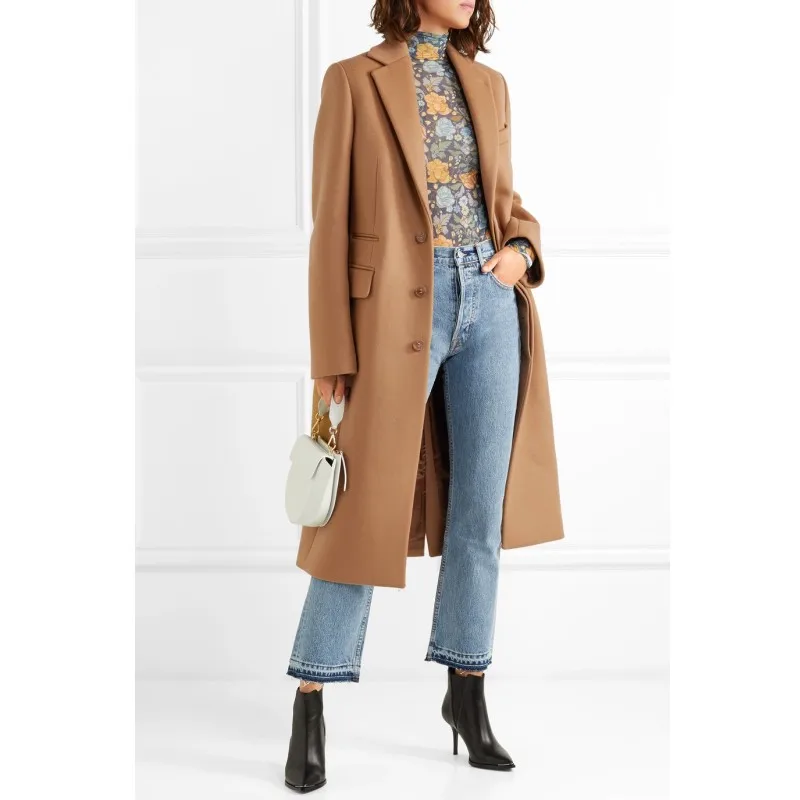 Зимнее шерстяное пальто 2019 новый простой дизайн однобортный длинный костюм