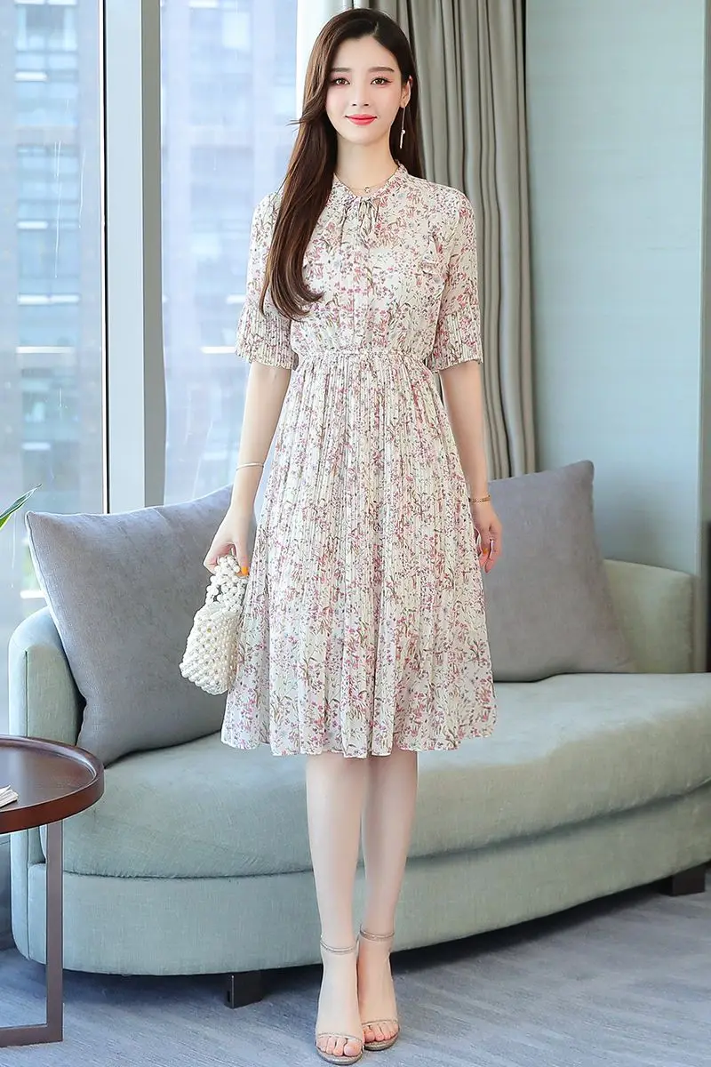 

COIGARSAM Half Sleeve Women dress New Summer Chiffon Floral Print Dressesige 8931