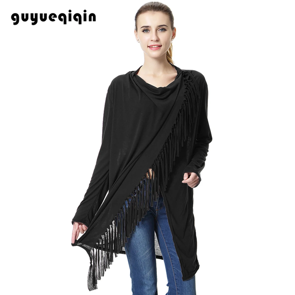 Женский кардиган пончо нестандартная накидка с кисточками пальто в