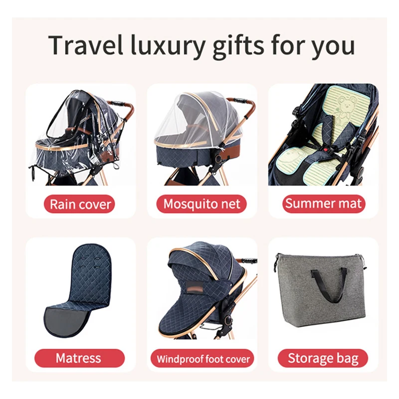 Детская коляска 3 в 1 с высоким ландшафтом откидывающейся спинкой складная