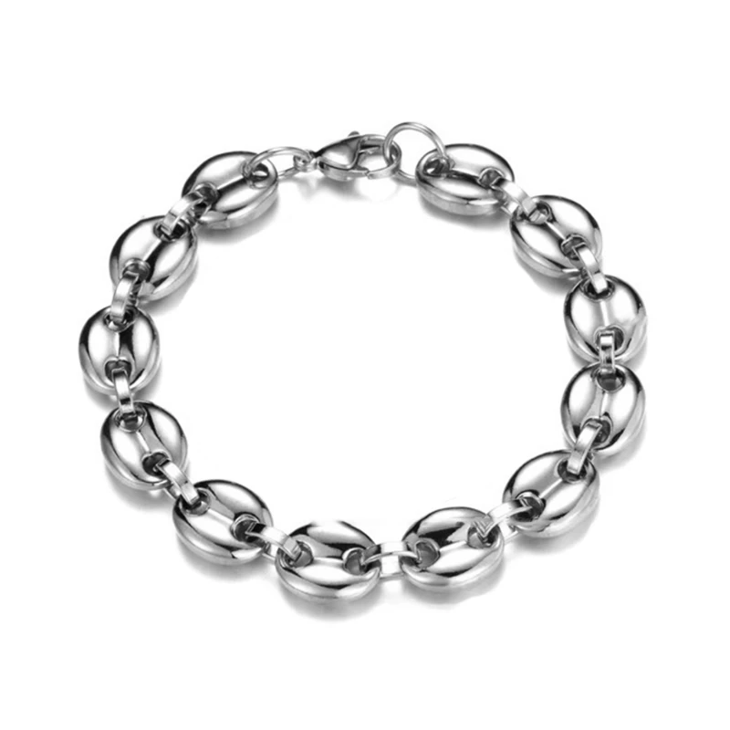 

11mm Coffee Beans Chains Bracelets Stainless Steel Hiphop Necklace for Men Women 69HB