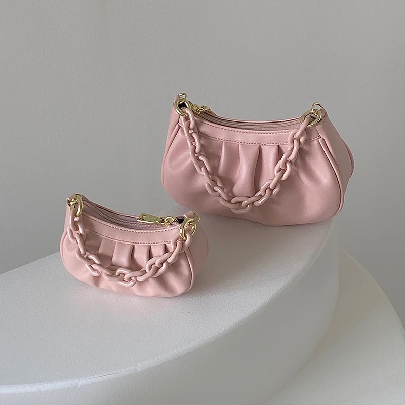 

Summer Pleated Handlebags For Women PU Cloud Bags Leisure Armpit Shopping Shoulder Bags Dumpling Handbag Female