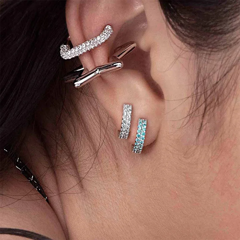 Женские серьги-кольца из серебра 925 пробы 2 ряда | Украшения и аксессуары