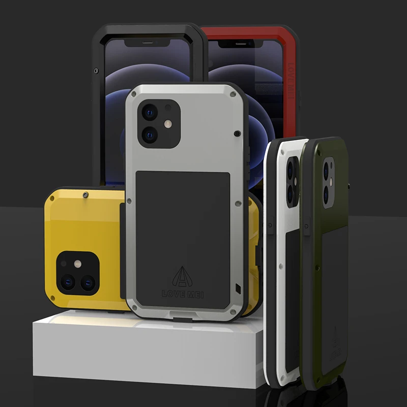 

Heavy Duty Phone Case for iphone 12 11 Pro Max 12 Mini Powerful 360 Shock Dirt Proof Water Resistant Metal Armor Cover Case