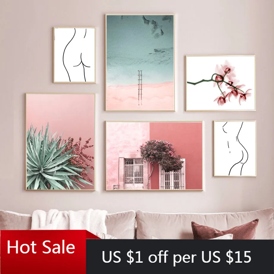 Пейзаж Пляж Агава цветок дом дерево скандинавские принты Художественная Картина