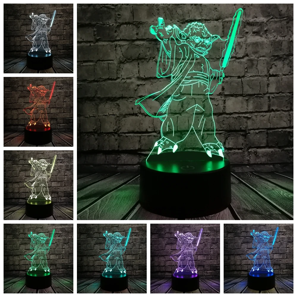 Детский Светильник Yoda 3D оптический Звездные войны мультяшный мандалорский