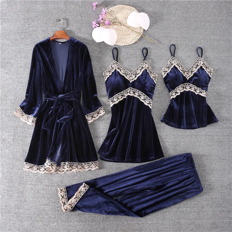 

Fiklyc underwear winter new arrival velvet pajamas sets 4-pieces padded sleepwear home clothing luxury christmas gifts for wife
