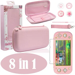 pink carrying case kit for nintendo switch lite console cover pouch glass screen protector thumb stick grips travel accessories free global shipping