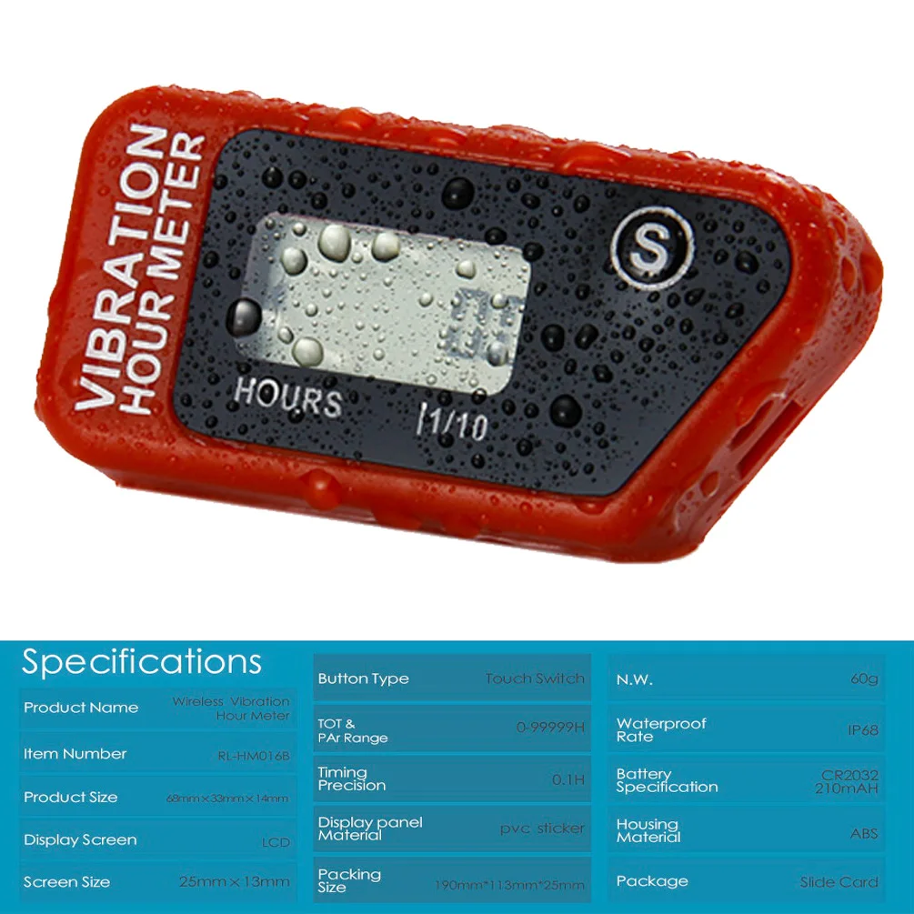 Водонепроницаемый ЖК дисплей Беспроводной вибрации счетчик моточасов для