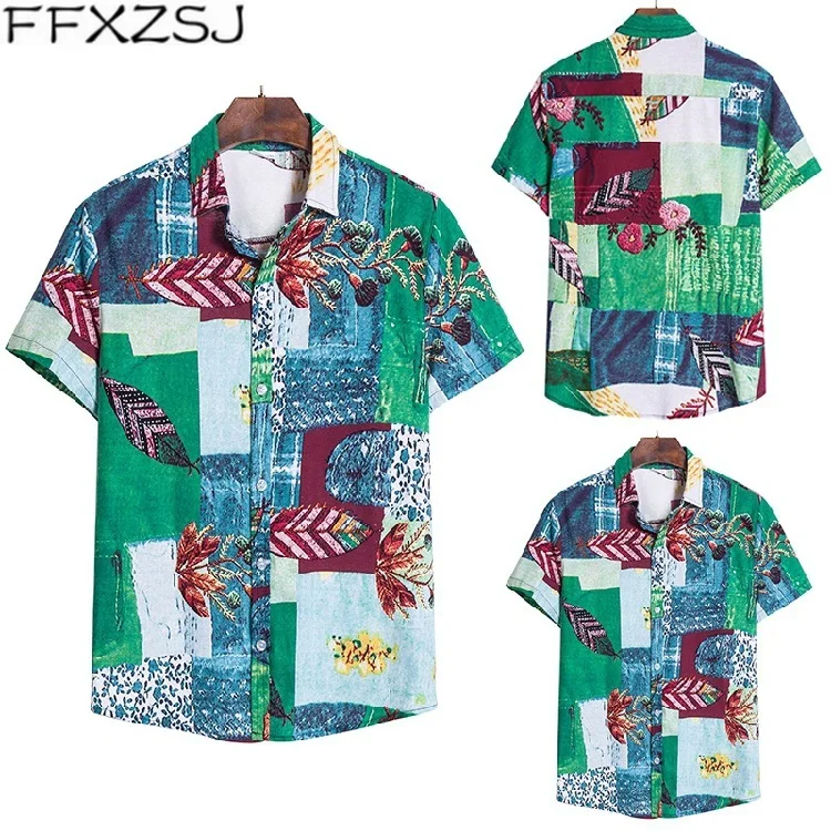 

FFXZSJ, бренд 2020, Мужская Новая Летняя Повседневная облегающая пляжная рубашка с коротким рукавом и принтом, Европейский размер XXXL