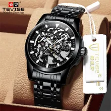 TEVISE Skeleton Automatic Watch Men Top Brand Luxury Full Steel Sport Mechanical Watch Fashion Lumin
