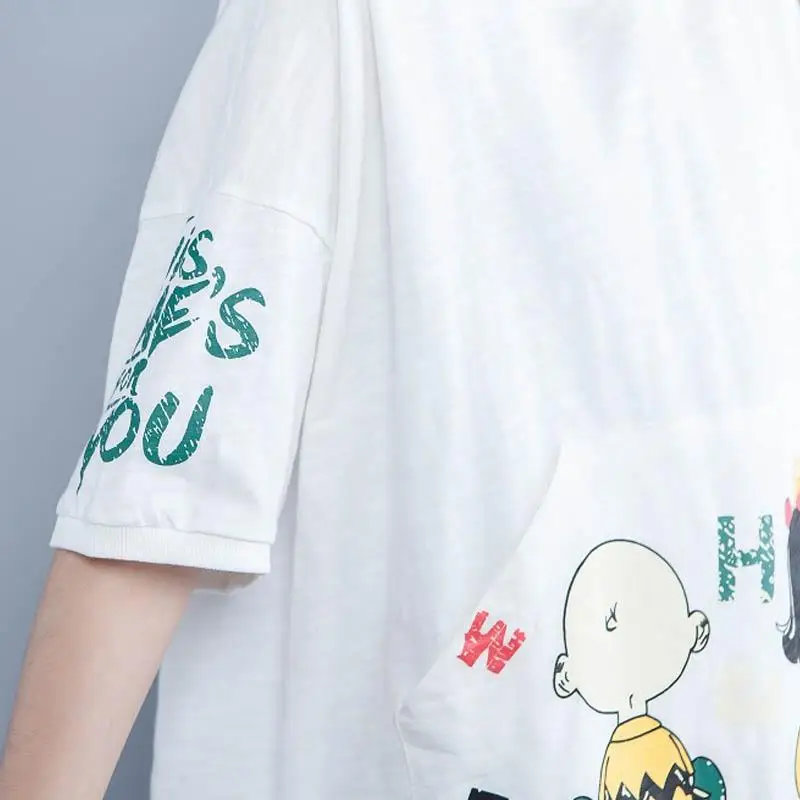 

Women Hooded Cartoon T-Shirt Summer Short Sleeve Hoodie T Shirt Kawaii Cotton Tshirts Casual Loose White Tee Tshirt Tops 2020