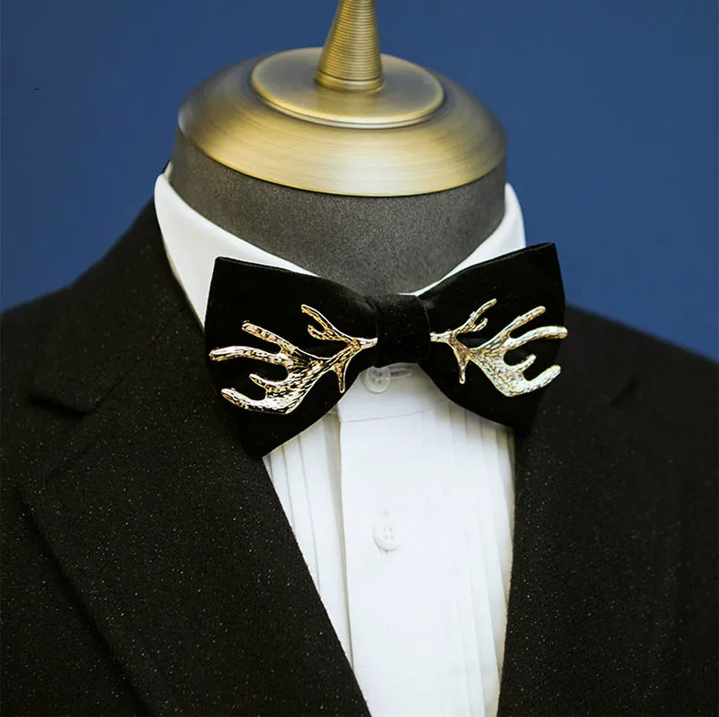 

New Velvet Metal Elk Bow Tie Retro British Wedding Groom Groomsmen Suit Shirt Accessories Men's Jewelry Gift Business Bowtie