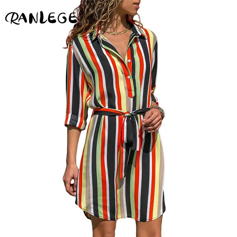 Женское пляжное платье в полоску RANLEGE элегантное праздничное с пуговицами