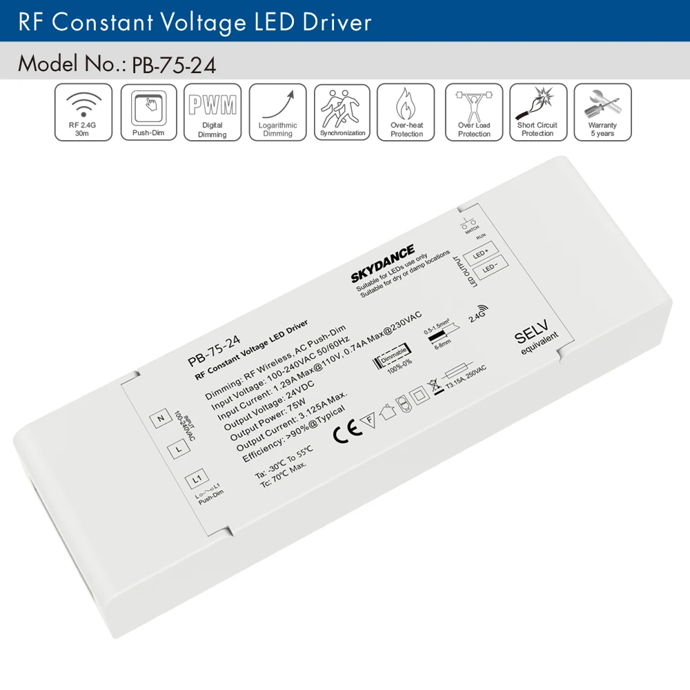 Dimmable LED Driver 12V 24V 75W RF 2.4G Wireless Remote Control AC 110V 220V to DC Constant Voltage Dimming | Лампы и освещение